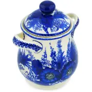 Polish Pottery Jar with Lid and Handles 8" Blue Poppy Dream