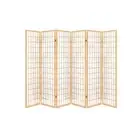 6 Panel Room Divider Screen Foldable Pine Wood Stand Natural