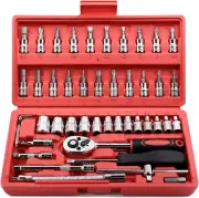 Egofine 46 Pieces 1/4 inch Drive Socket Ratchet Wrench Set, with Bit Socket Set