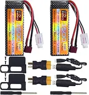 Fytoo 2PCS 7.4V 3500mAh 35C 2S Lipo Battery with T Plug and USB Charging Cable Suitable for MJX H16P H16E H16GT H16BM H16PL 14301 RC Car High-Speed Drift Model Toy Car Upgrade Battery