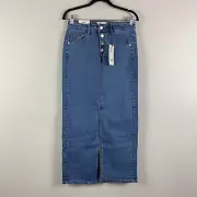 OAT New York Denim Maxi Skirt Size 27 Slit Front Pockets Button Fly