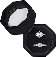Vicoter Velvet Ring Box, 2 Slots Octagon Ring Display Holder Case for Proposal Engagement Wedding Ceremony (Black)
