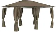 vidaXL Water-Resistant 4x3 m Garden Marquee with Curtains in Taupe-UV, Weather Resistant, Powder-Coated Steel Frame