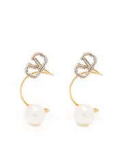 Valentino Garavani Vlogo Pearl Earrings in Metal and Swarovski Crystals
