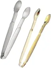 Amosfun 2pcs Gold Plated Stainless Steel Tongs for Sugar Ice and Appetizers Kitchen Tool for Parties Cafes and Home Use Gold and Silver