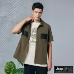 【JEEP】男裝 網布拼接彈性工裝短袖襯衫(橄欖綠)