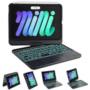GreenLaw Keyboard Case for iPad Mini 7 A17 Pro(2024) & Mini 6 (2021) 8.3", Touchpad Keyboard with 7 Color Backlit, Type-C Rechargeable, 360° Rotate Case for iPad Mini 7th/6th Generation, Black
