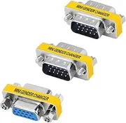 15 Pin VGA Adapter 3-Pack, VGA SVGA Male to Female Connector, Female to Female Coupler, Male to Male Extender, HD15 Mini Gender Changer Support 1080P Full HD for Laptop, PC, Projector, HDTV, Display