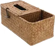 MAGICLULU Household Tissue Box Grass Woven Storage Compact Design Tabletop Compartment Ideal for Remote Mobiles Craftsmanship Color