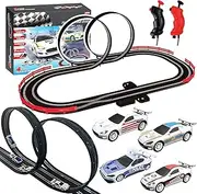 Slot Car Race Track Sets with 4 Light-Up Slot Cars, Battery or Electric Car Track, 2 Adjustable Speed Hand Controls, Track Parts and Lap Counter, Gifts Toys for Boys Girls Kids Age 4 5 6 7 8-12