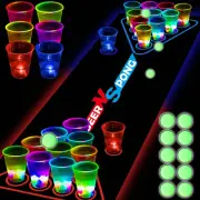 45 PCS Glow in the Dark Beer Pong Table Mat, Drinking Game Pong Game with Party