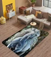 3D Curly White Unicorn O857 Animal Non Slip Rug Mat Elegant Photo Carpet Fay