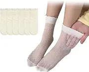 [POTXRESD] Women's Ruffle Sheer Socks Casual Lace Socks Polka Dot Heart Pattern Mid-Calf Socks Cool See Through Ankle Socks