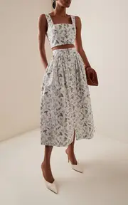 [Adam Lippes] Bryce Printed Cotton Poplin Midi Skirt
