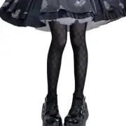 Women Black Silky Pantyhose Argyle Pattern Tights Stockings
