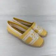 Tory Burch Shoes Women Size 9 Double T Jacquard Espadrille Mellow Yellow Ash NEW