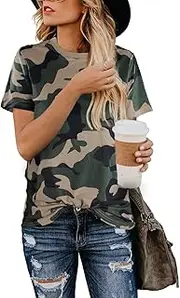 [Blooming Jelly] Womens Leopard Print Tops Short Sleeve Round Neck Casual T Shirts Tees
