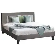 Oikiture Bed Frame Queen Size Mattress Base Platform Wooden Slats Grey Fabric
