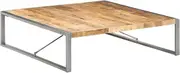 vidaXL Solid Rough Mango Wood and Grey Steel Industrial-Style Square Coffee Table – Durable, Unique and Large 140x140x40 cm Table for Living Room