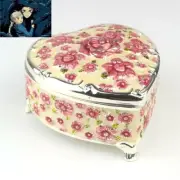 WHITE TIN ALLOY HEART PINK ROSE MUSIC BOX : HOWLS MOVING CASTLE