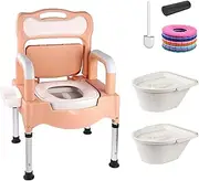 Bedside Commode Toilet Chair Seat with Handles for Elderly, Adjustable Mobile Portable Toilets, Adult Potty Chair Supports 660 Lb Commodes for in Home Care for Seniors Disabilities Maternity (Khaki)