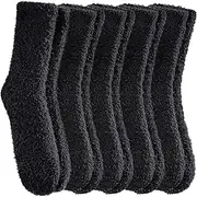 FANZERO Fuzzy Socks for Women Cozy Fluffy Slipper Socks Soft Warm Winter Fleece Plush Sleeping Gift Socks, 5 Pairs Black, One size