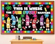 gisgfim Color Crayon Bulletin Board This is Where the Fun Classroom Decorations Colorful Crayons Cutouts Back to School Bulletin Board Set for Chalkboard Nursery Home Wall Door Learning Decor Supplies