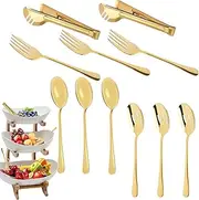 Serving Utensils for Buffet Set of 11, Large Stainless Steel Slotted Spoon Serving Spoon Serving Fork and Serving Tong for Buffet Catering Catering Supplies Banquet Party (Gold)