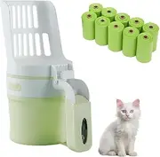 Cat Litter Scoop, Cat Litter Scooper with Trash Container, Large Portable Cat Scooper with Holder, Integrated Detachable Deep Shovel Poop Sifting with 150 Litter Bags