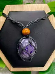 30" Braided Black Cord Necklace & Natural Stone Chakra Amethyst New A4762