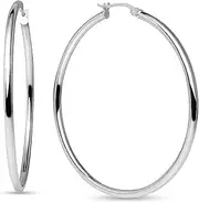 [Lovve] 925 Sterling Silver Hoop Earrings for Women, Round-tube Design, Shiny Polish Finish with Click-Top Closure, Tarnish and Nickel Free, Various Sizes