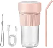 Portable Smoothie Blender | 350ml Rechargeable Fruit Juice Mixer - Straw Design Personal Size Blender for Smoothies and Shakes, Handheld Blender with 6 Blades, for Home, Kitchen