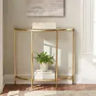Gold Metal Glass Half-Moon Console Table with Storage 30"H x 32"L NEW