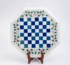 24'' White Marble Chess Table Top Pietra Dura Inlay Children Game Kids c62