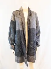 NWT Eileen Fisher Black Organic Cotton Hazy Blocks Shawl Cardigan Jacket L/XL