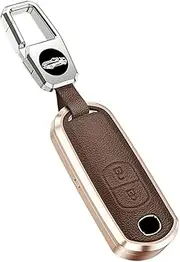 ontto Alu Alloy Car Key Fob Cover Keyring fit for Mazda MX5 CX-5 CX-7 CX-9 Mazda 6 Atenza Leather Remote Key Case Key Holder Keychain Accessories 2 Buttons Brown
