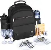 Picnic Backpack for 2 Person, Picnic Basket Complete Set with Insulated Cooler a