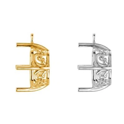 14K Gold Unset Cushion Cut 4-Prong Floral Basket Dangle Setting Mount Drop Charm