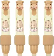 Capybara Retractable Click Eraser, 4 PCS Cute Pen Shaped Erasers, Press Type Mechanical Eraser for Kids Boys Girls Students Painting Writing School Supply Stationery