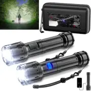 Super Bright Flashlight 2 Packs, High Lumens Rechargeable Flashlight with 5 L...