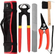 Swpeet 5Pcs Professional Farrier Tools Value Supplies Kit with Roll Pack, Mini 8 Inch Rasp Hoof File, 8 Inch Hoof Nipper, Horseshoe Brush, Horses Hoof Trimmers Shears Tools, Hoof Cutter for Horse