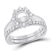 14k White Gold Round Diamond 1 Ct Rd Center Halo Bridal Semi-Mount Set 5/8 Ctw