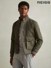 Reiss Light Khaki Green Roland Suede Harrington Jacket (E11016) | $875