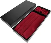 TEHAUX Fashion Cummerbund and Bow Tie Set Pocket Square Mens Tuxedo Accessory for Events Formal Wear