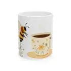 Bee Happy Coffee Mug – 11oz Bee & Flowers Design – Positive Gift Idea