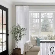 SHINELAND Tall Curtains for Large Window,Greyish Off White Blackout Linen 11FT 11 FT Track Curtains for Living Room