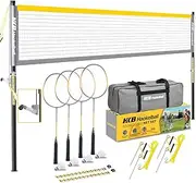 Professional Badminton Set with Anti-Sag Design, Portable Badminton Net, Carbon Aluminum Rackets Set of 4, Sturdy 1.25-Inch Steel Frame, 4 Shuttlecocks, Carrying Bag, Badminton Sets for Backyards