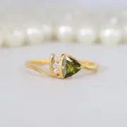 Green Peridot Engagement Ring Trilliant Cut Gemstone Gift For Mother