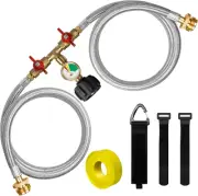 5FT Propane Hose Splitter,Stainless Braided Propane 2 Way Y Splitter Adapter Hos