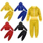Kids Girl Sequins Jazz Dancewear Costume Street Hip Hop Pants Dancing Tops Pants